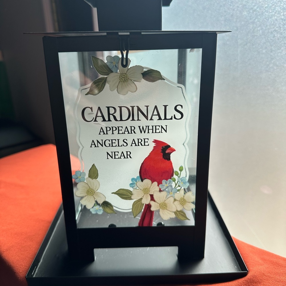 Cardinal Lantern with Floral Accents